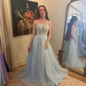 Chic One Shoulder Light Blue Dress